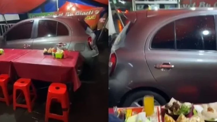 Viral Mobil Tersempil di Warung Kaki Lima, Begini Kronologisnya