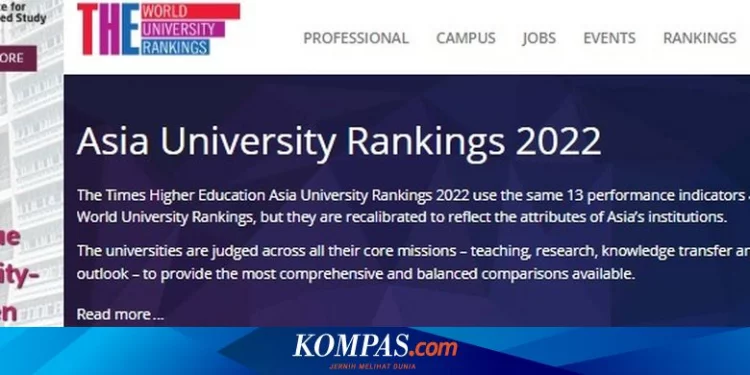 14 Universitas Terbaik Versi THE Asia University Rankings 2022