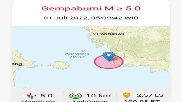 BMKG Sebut Gempa di Ketapang Kalbar Tidak Berpotensi Tsunami
