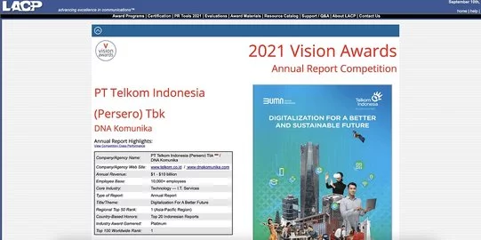Telkom Juara 1 Internasional LACP Annual Report Award 2022, Pimpin Top 100 Worldwide