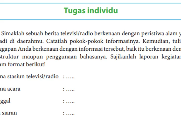 Kunci Jawaban Bahasa Indonesia Kelas 8 Halaman 12 Tugas Individu Tentang Berita yang Berkenaan Peristiwa Alam