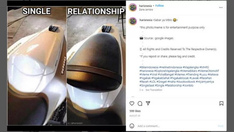 Meme Otomotif: Bedanya Pemotor Jomblo dengan yang Punya Pasangan