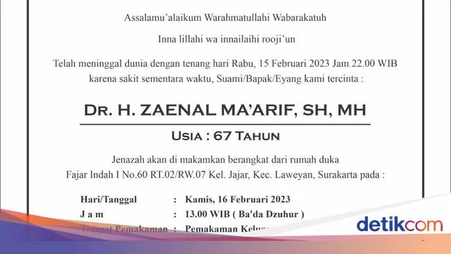 Kabar Duka, Mantan Wakil Ketua DPR RI Zaenal Ma'arif Meninggal Dunia