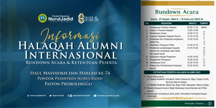 INFO UPDATE! Rundown Acara Halaqoh Alumni Internasional 2023 dalam rangka Haul dan Harlah ke-74 Pondok Pesantren Nurul Jadid