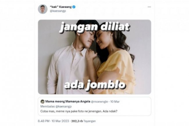 Ditantang Netizen Pasang Meme dengan Fotonya Sendiri, Kaesang Pamer Kemesraan dengan Istrinya: Jangan Diliat, Ada Jomblo