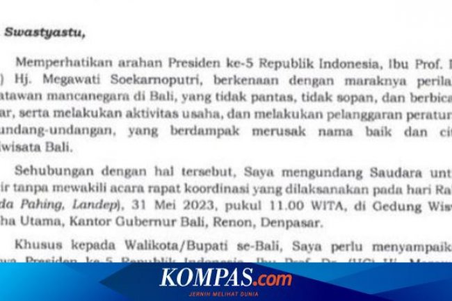 Sebut Arahan Megawati, Koster Perintahkan Kepala Daerah se-Bali Berkumpul Bahas WNA Nakal