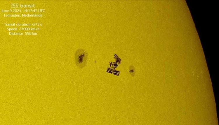 Terekam Detik-Detik Stasiun Luar Angkasa Internasional Melintasi Bintik Matahari