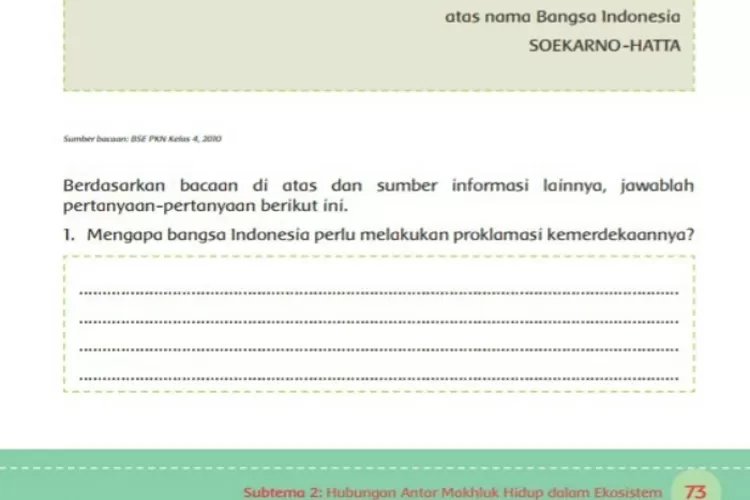 Kunci Jawaban Tema 5 Kelas 5 Halaman 73 74: Peristiwa Proklamasi Kemerdekaan Indonesia