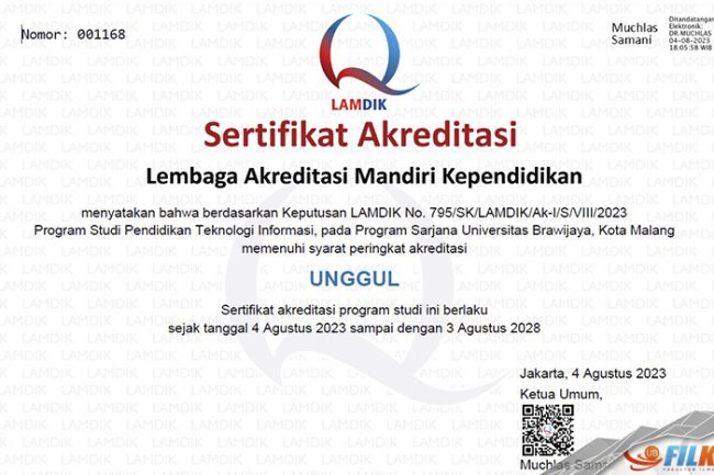 Prodi Pendidikan Teknologi Informasi FILKOM Peroleh Akreditasi Unggul Dari LAMDIK