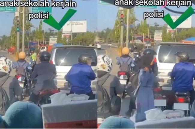 Anak Sekolah Tanpa Helm Kucing-kucingan dengan Polisi