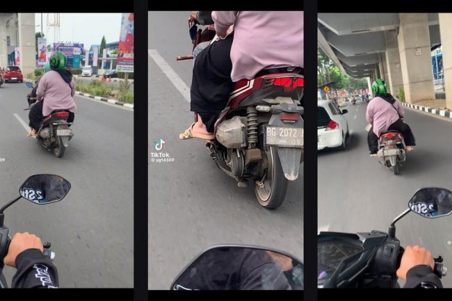 Berbahaya, Motor Driver Ojol Ini Dipakai Angkut Penumpang Tanpa Menggunakan Penutup CVT