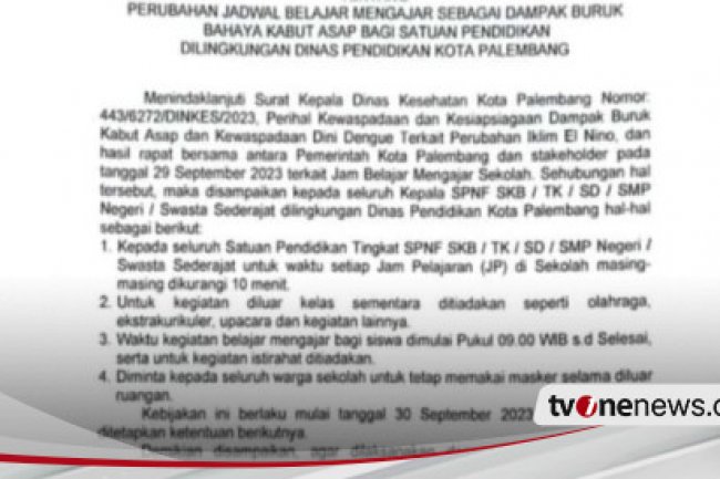Kabut Asap di Palembang Makin Parah, Pemerintah Pangkas Waktu Belajar Siswa