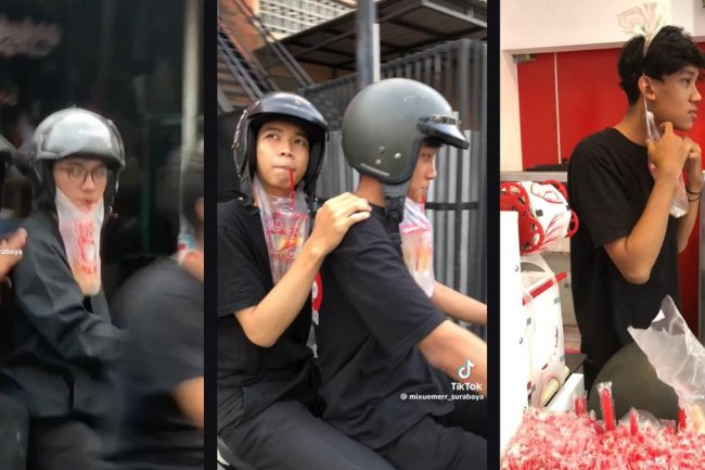 Cara Unik dan Praktis Minum saat Naik Sepeda Motor, Berani Coba?