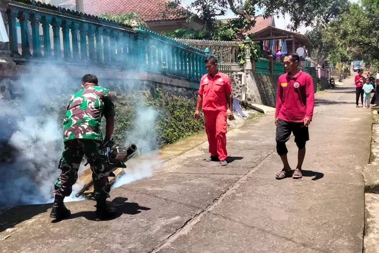 Penyakit DBD Kini Muncul Kembali di Dusun Bantarmara Sumedang, Kodim 0610 Sumedang Langsung Melakukan Penyemprotan
