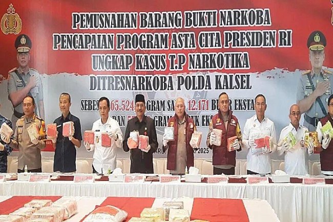 Jaringan Narkoba Internasional Fredy Pratama Kembali Terbongkar, 65 Kg Sabu dan 12 Ribu Pil Ekstasi Dimusnahkan Polda Kalsel