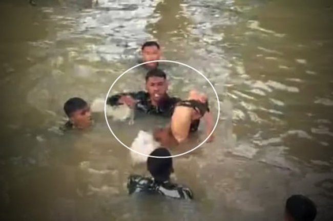 Peristiwa Dramatis Prajurit TNI Selamatkan Nyawa Bocah Tenggelam Terjepit Bentor di Dasar Sungai Tepi Bandara