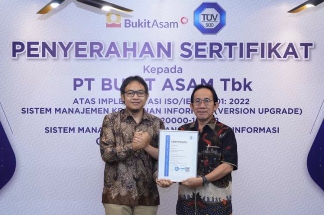 Bukit Asam (PTBA) Raih Sertifikat Berstandar Internasional untuk Layanan Teknologi Informasi