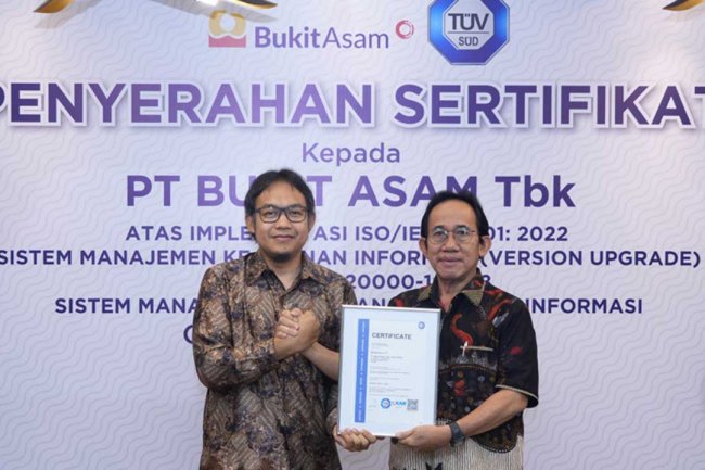 Bukit Asam Raih Sertifikat Internasional untuk Layanan Teknologi Informasi